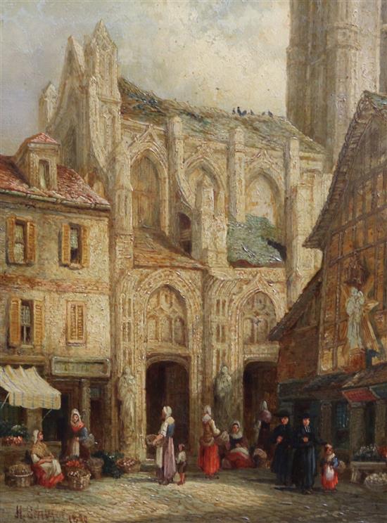 Henry Schafer (19th C.) St Etienne Ruins, Rouen, Normandy and Place de La Croix de St Pierre, Rouen, Normandy 16 x 12in.